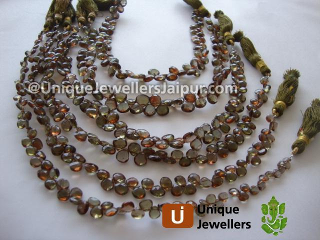 Green Andulosite Faceted Heart Beads